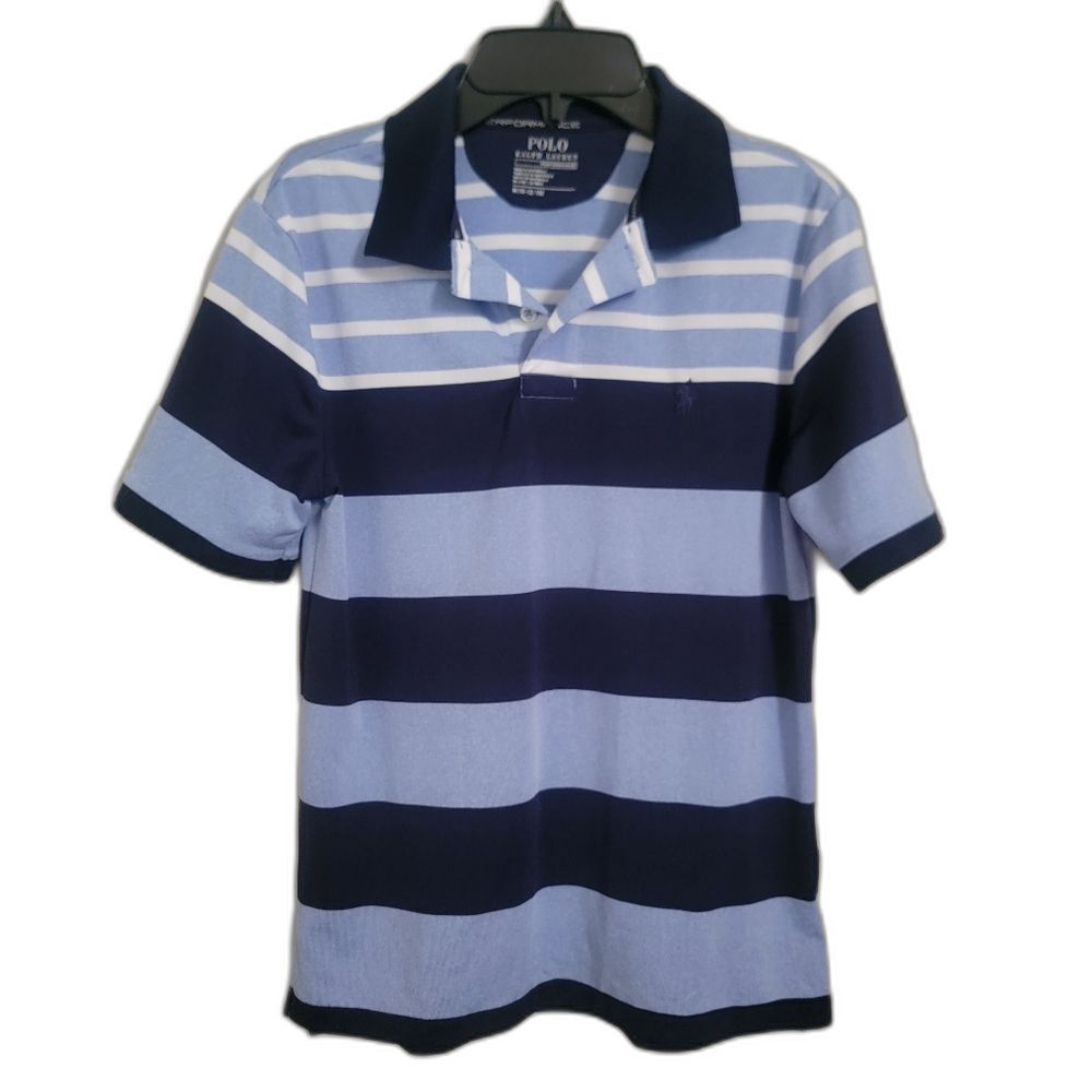 Polo Ralph Lauren Performance Boys Size M Medium 10 12 Shirt Short Blue Stripe